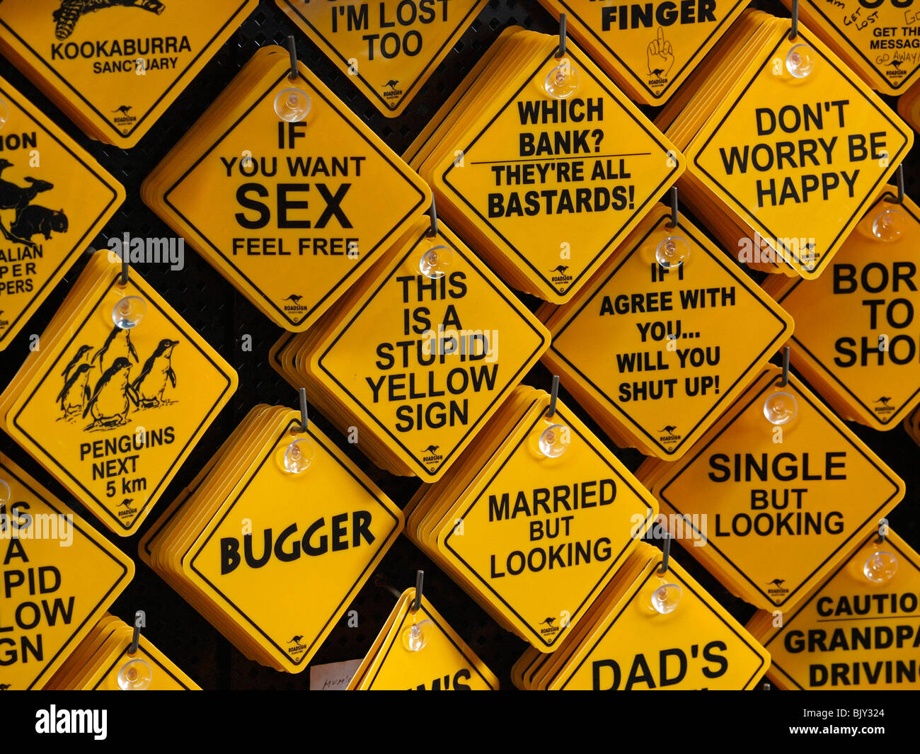 NOVELTY CAR SIGNS FOR CAR INTERIORS AT MELBOURNE'S QUEEN VICTORIA