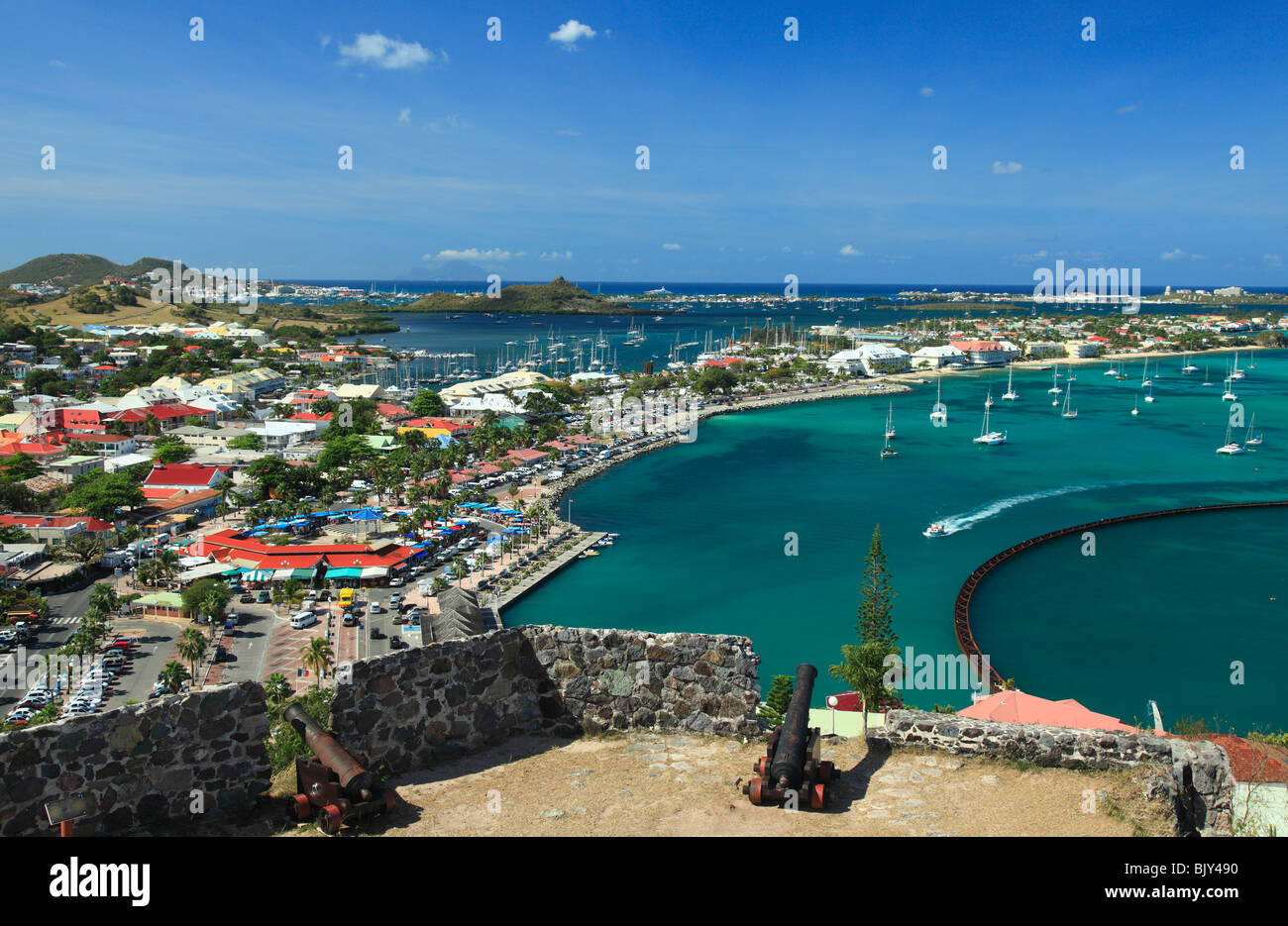 Marigot Bay In St.Martin , from Fort St.Louis, French Caribbean Stock Photo