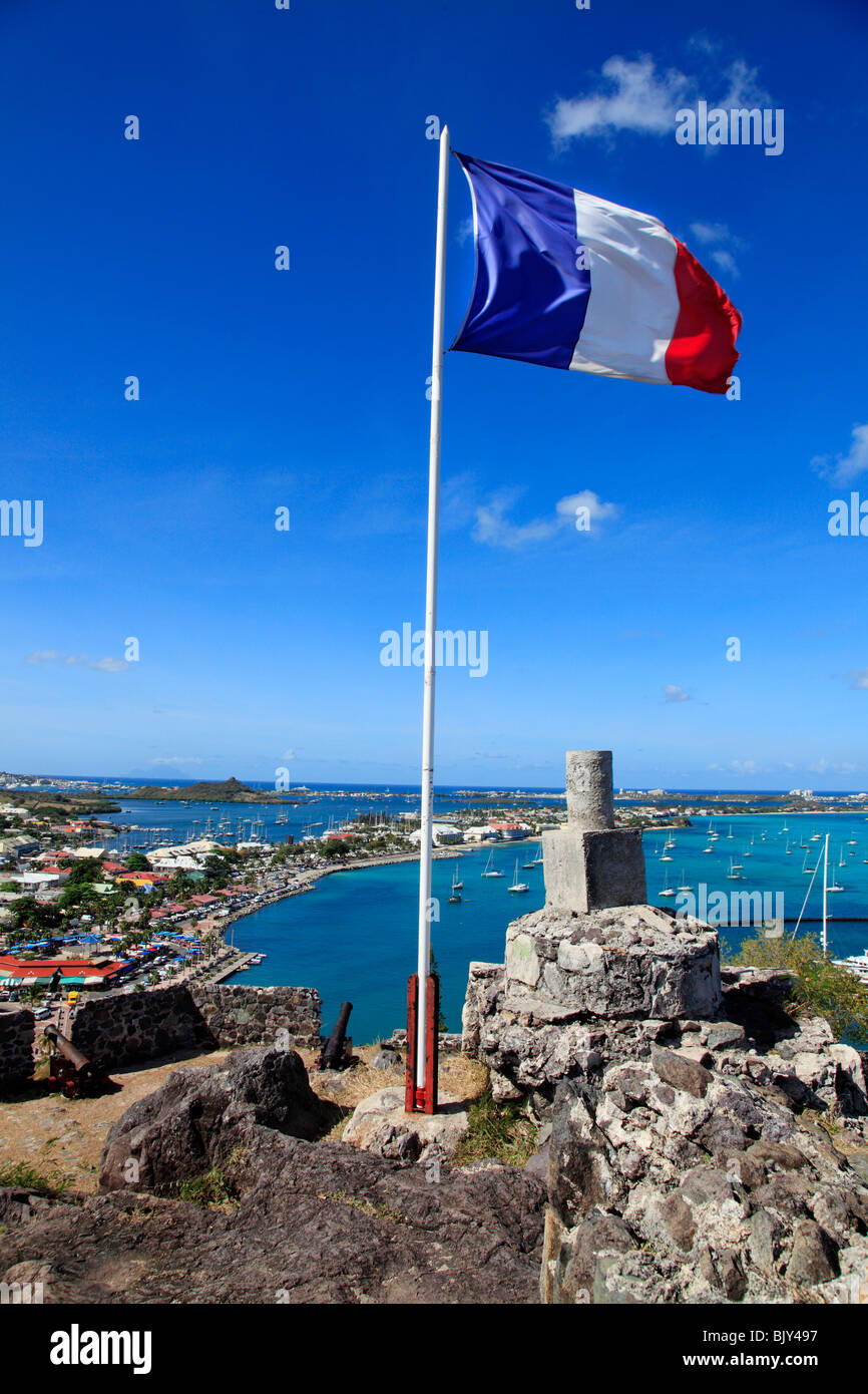 Marigot Bay In St.Martin , from Fort St.Louis, French Caribbean Stock