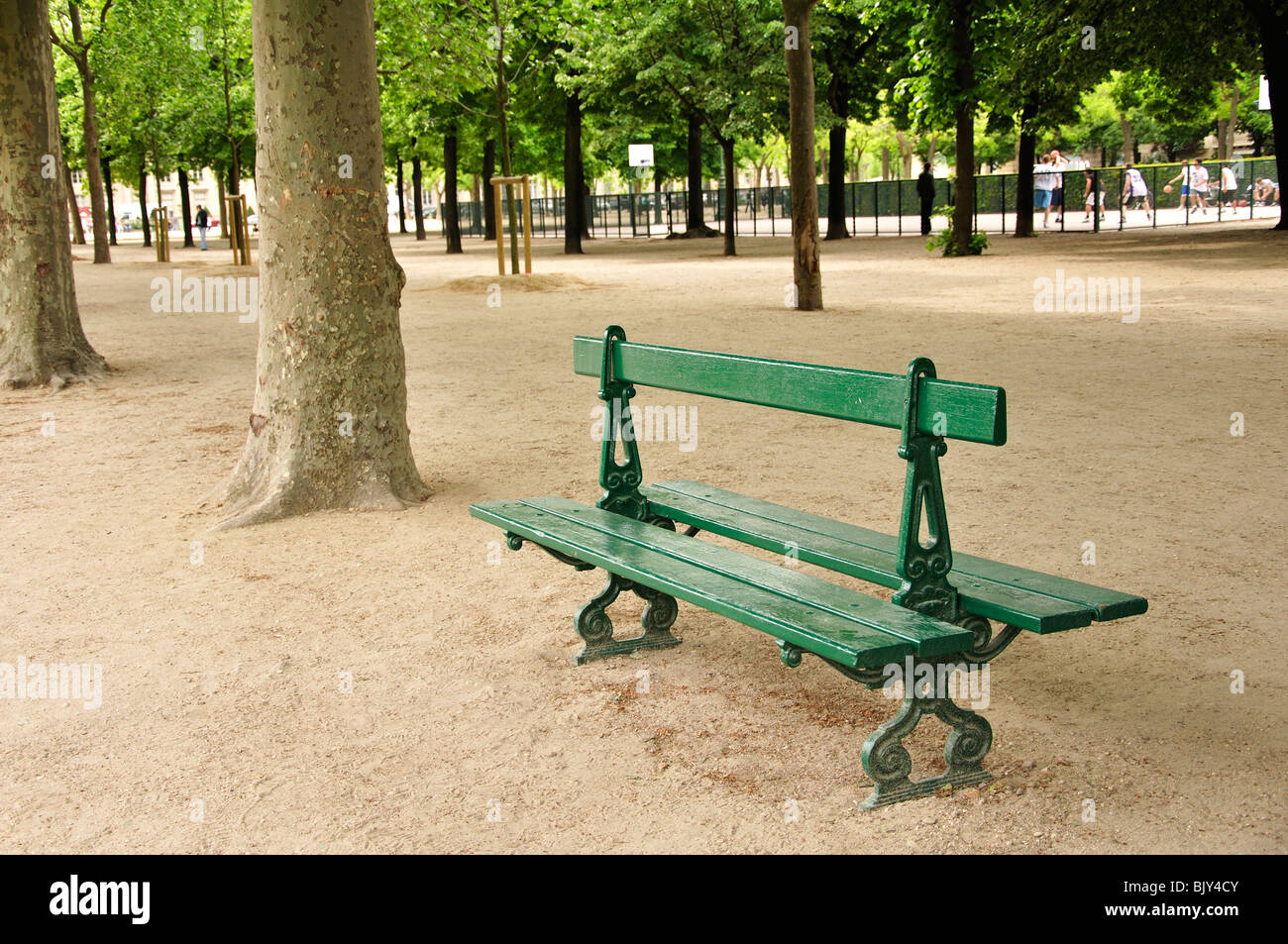 Bench near Eiffel Tower, Paris, France Stock Photo