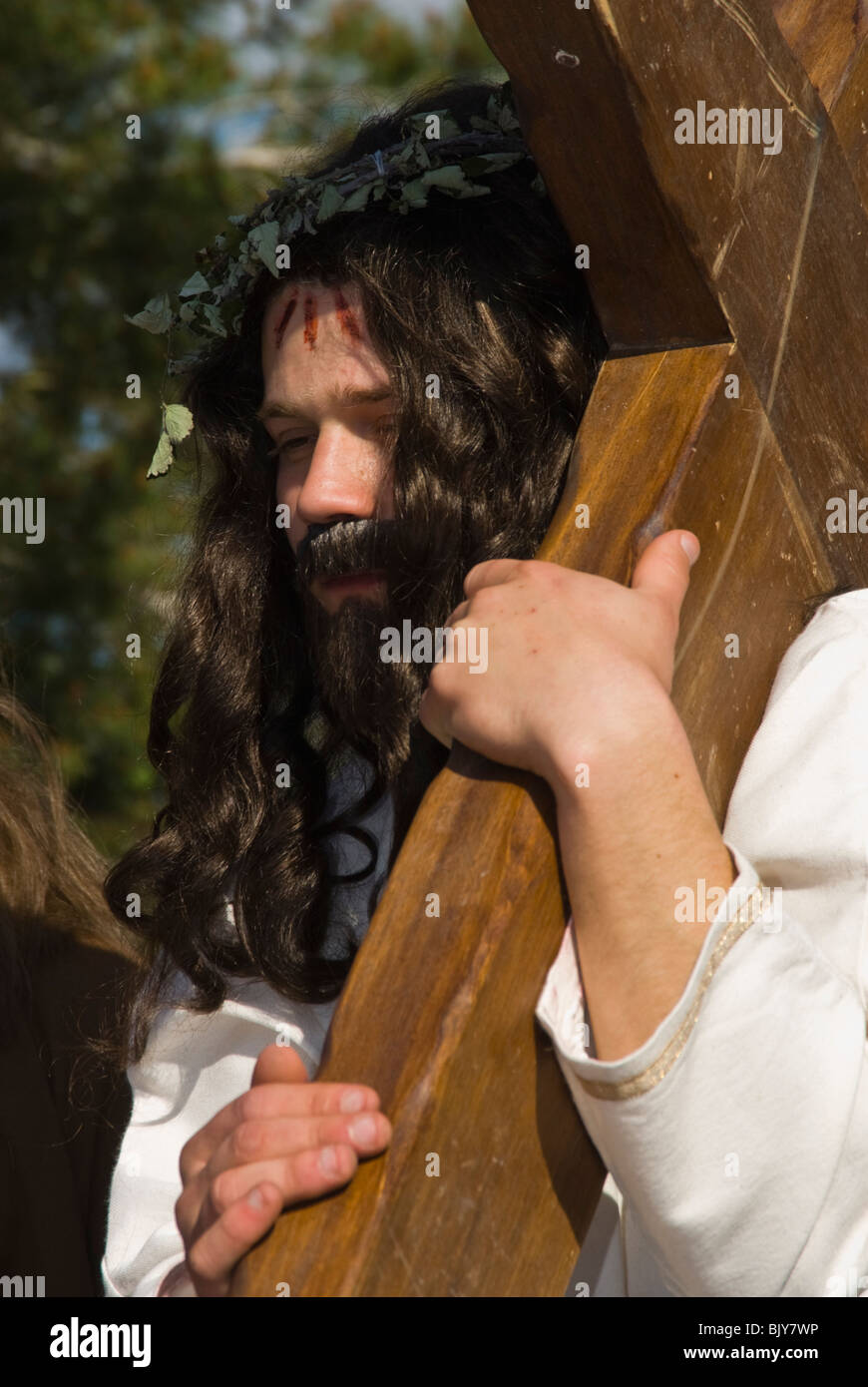 Actors performing the Way of the Cross on Good Friday Stock Photo
