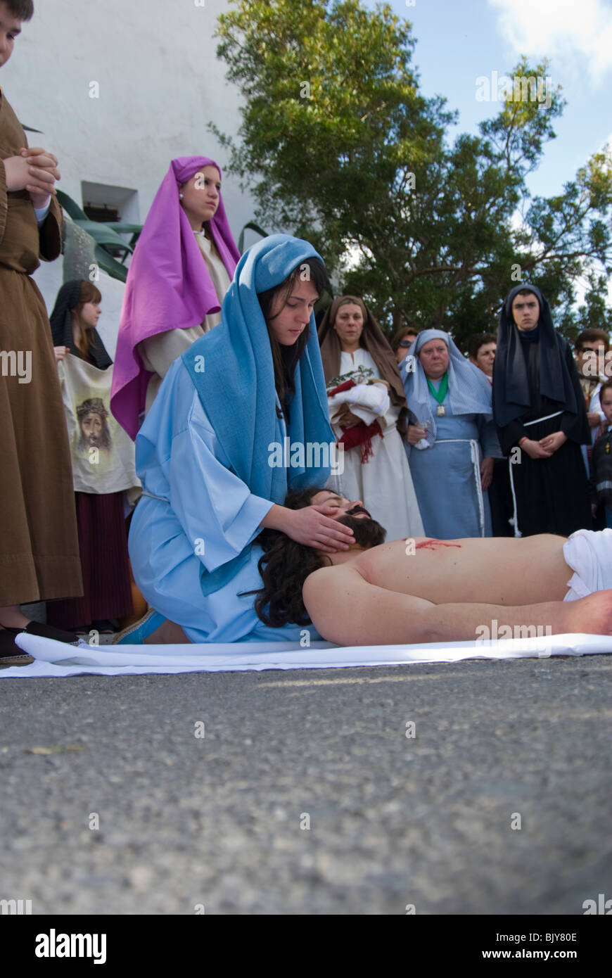 Actors performing the Way of the Cross on Good Friday Stock Photo