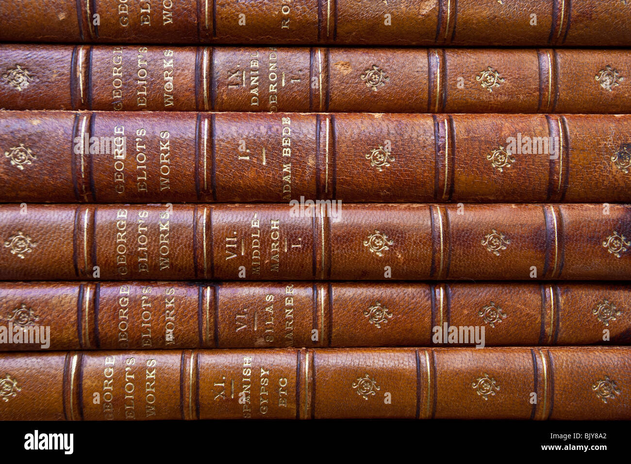 George Eliot books - Leather bound novels by George Eliot Stock Photo