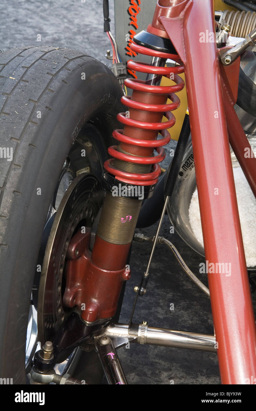 coilover suspension setup on the front of a drag racing car Stock Photo