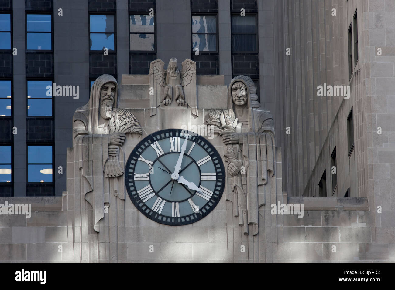 Detail of Chicago Board of Trade building - the facade clock Stock Photo
