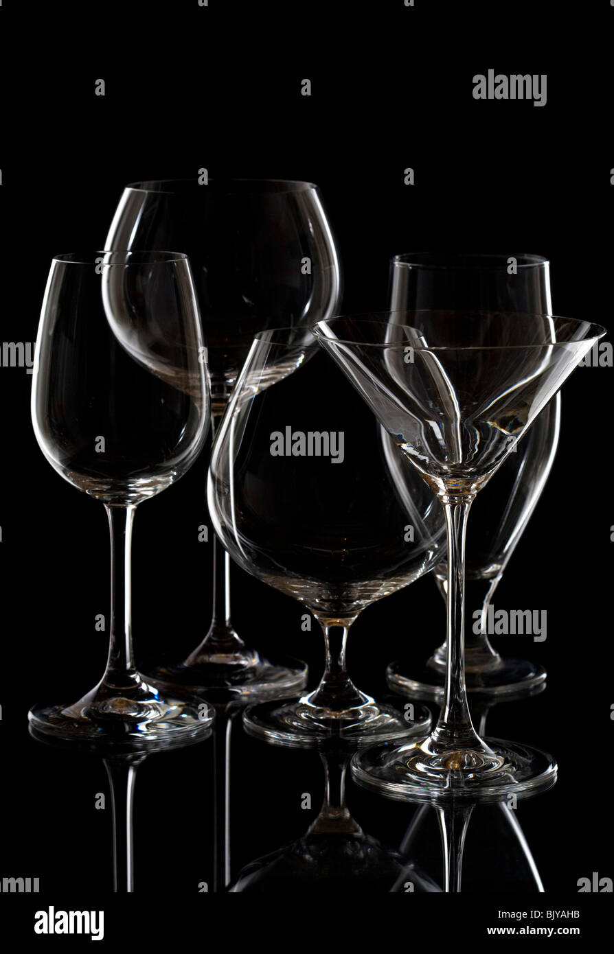 Set of bar glassware isolated on black background Stock Photo Alamy