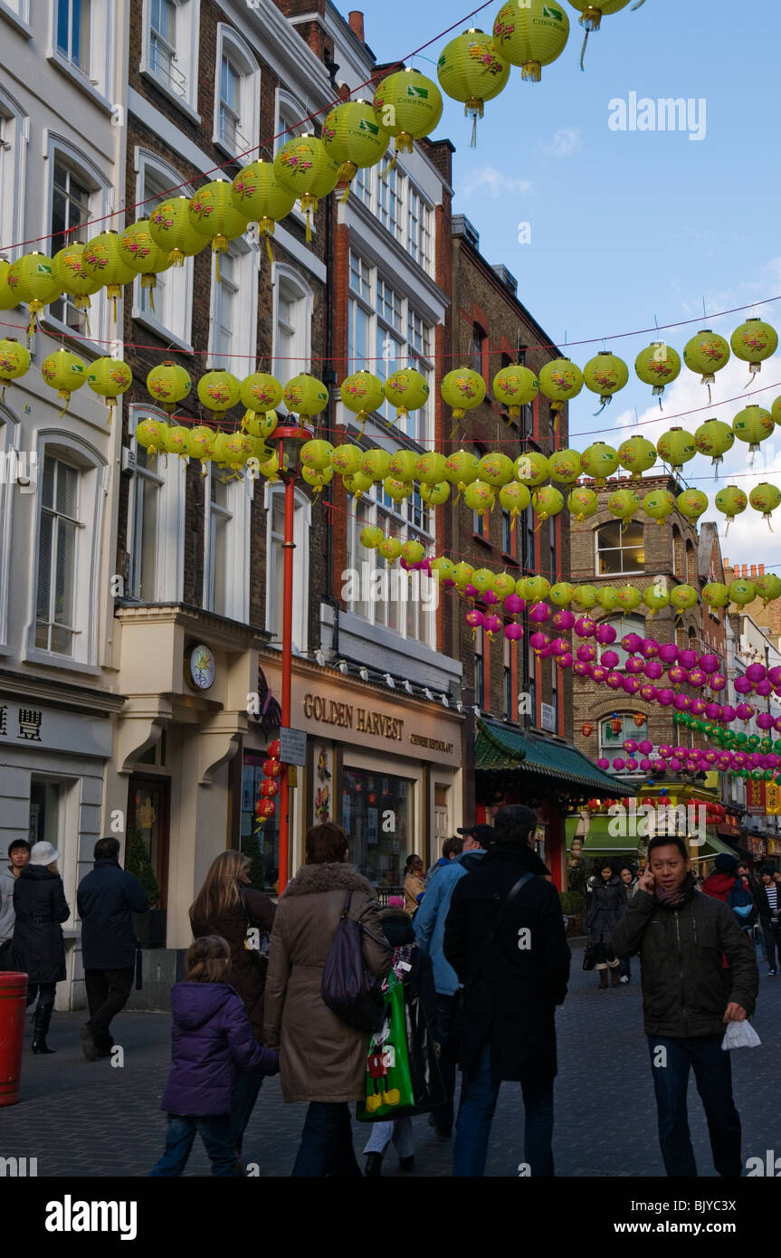 Lantern decorations for Chinese New Year 2010, China Town London England UK Stock Photo