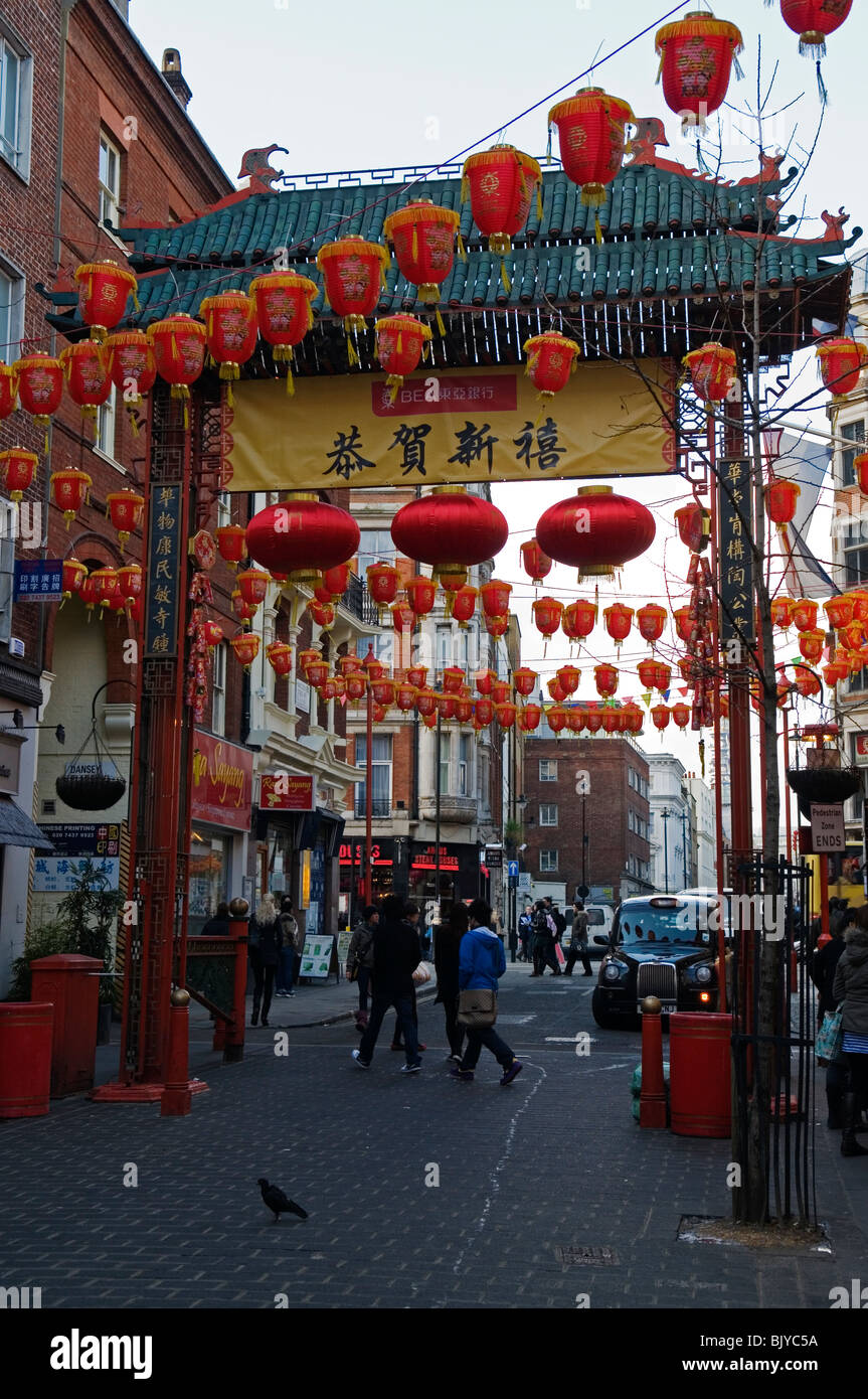 Entrance gate with lantern decorations for Chinese New Year, China Town