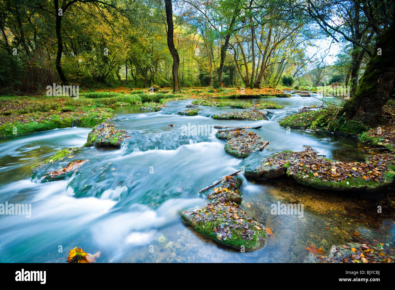 The flowing river of the Le Ceou, Dordogne, France. Stock Photo