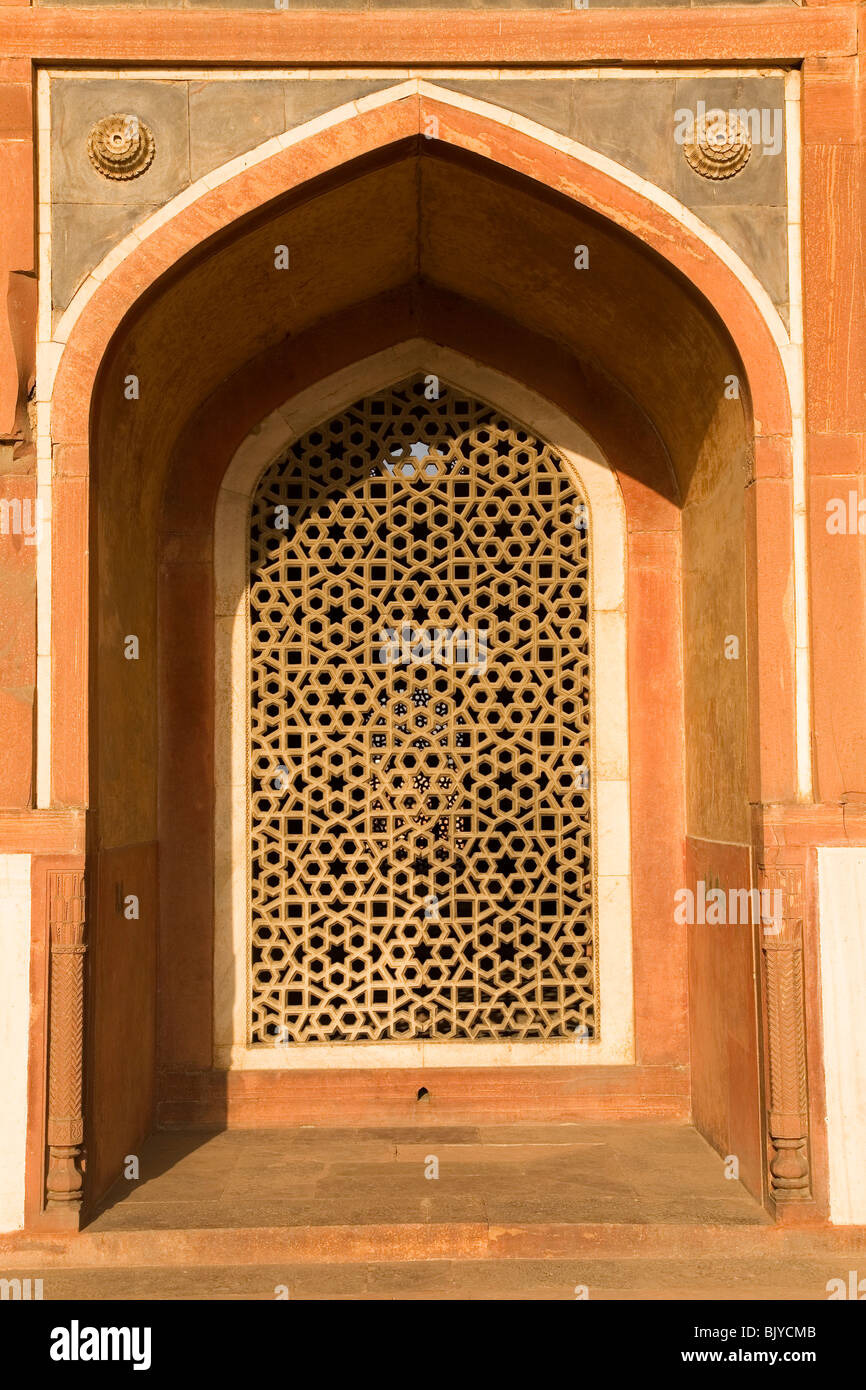 A lattice jali window at Humayan's Tomb in Delhi, India Stock Photo