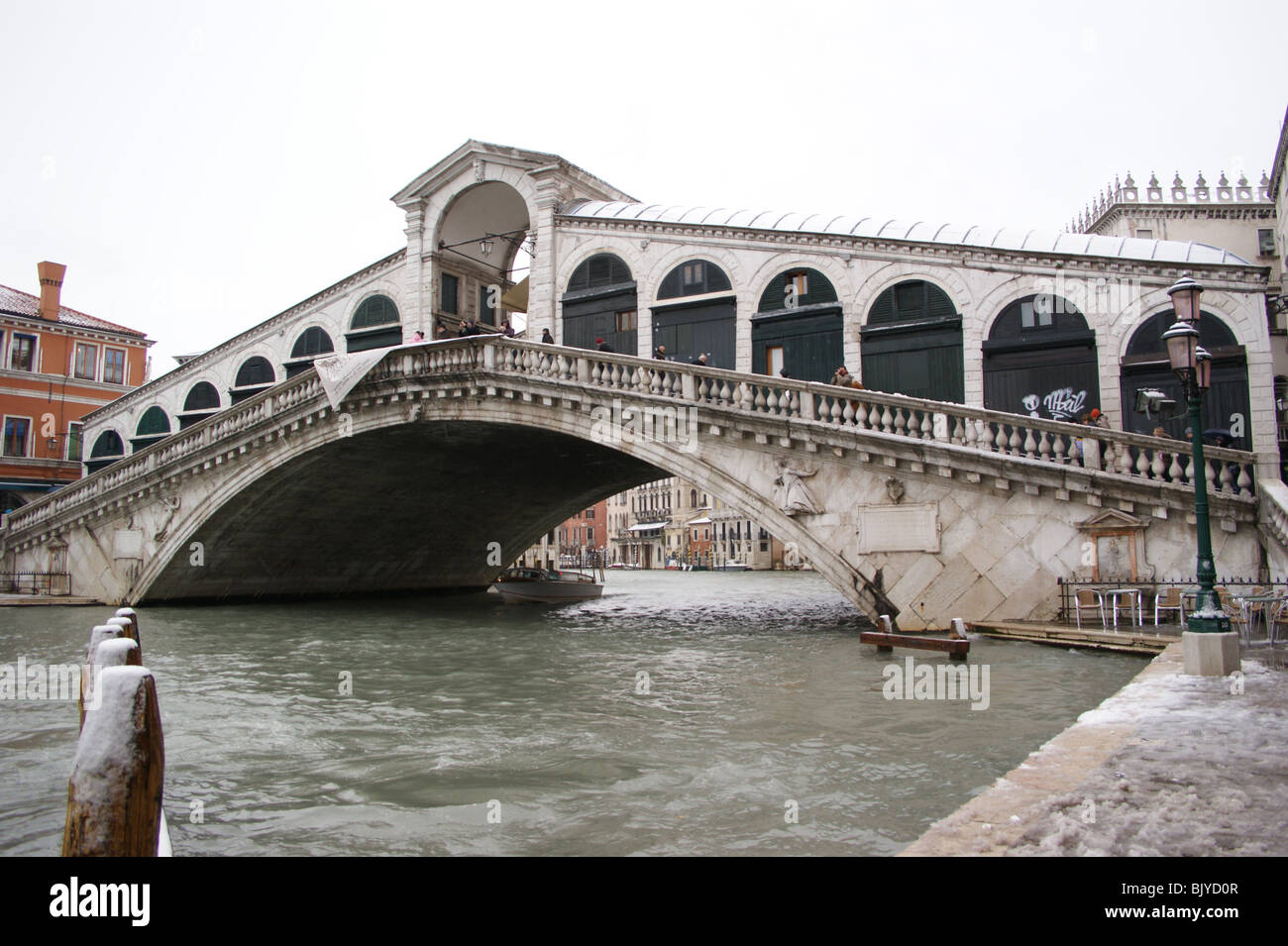 Venice in the snow -Rialto bridge Stock Photo