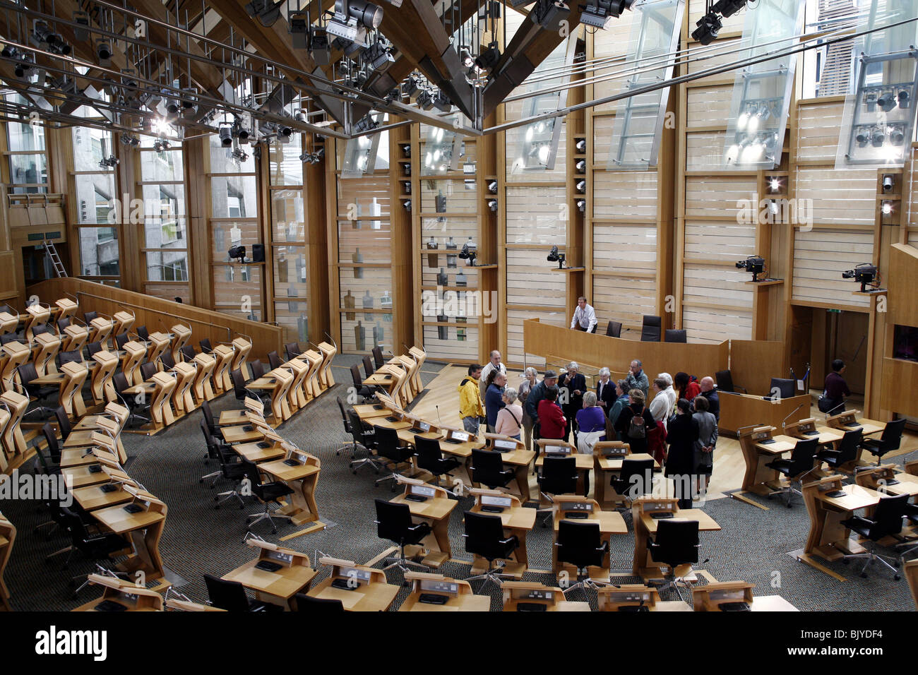 The Scottish Parliament Building, Debating Chamber, Guided tour, Holyrood, Edinburgh, Scotland Stock Photo