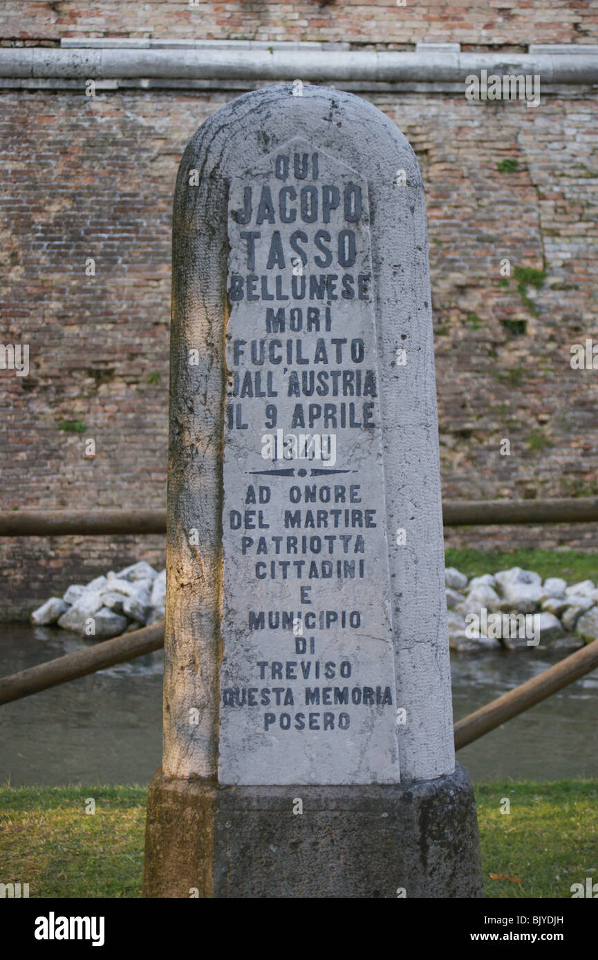Treviso, Veneto, Italy- Memorial to Jacopo Tasso, 1849, executed by Austrian occupiers Stock Photo