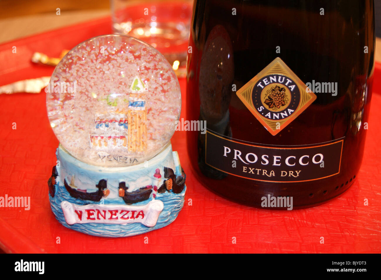 Treviso, Veneto, Italy- snow globe and Prosecco Stock Photo
