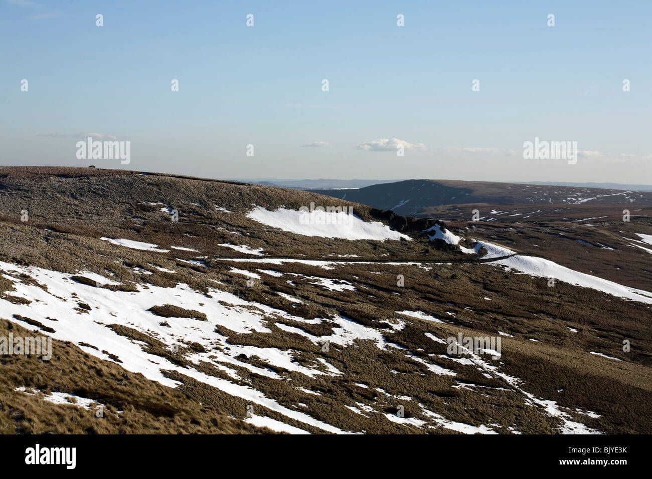 Winter on Kinder Scout looking to Brown Knoll and Rushup Edge above Edale Peak District National Park Derbyshire England Stock Photo