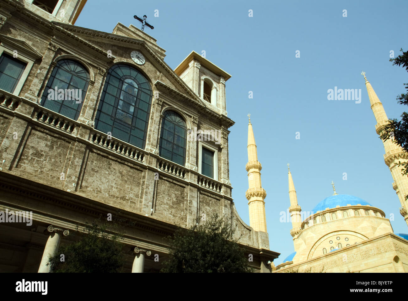 church and mosque Beirut Lebanon Stock Photo
