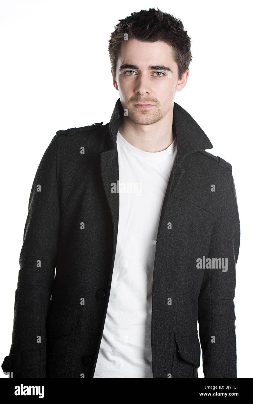 Isolated Shot of a Handsome Dark Haired Male in Jacket Stock Photo