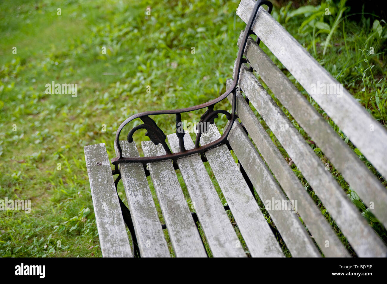 Wooden bench in a park Stock Photo