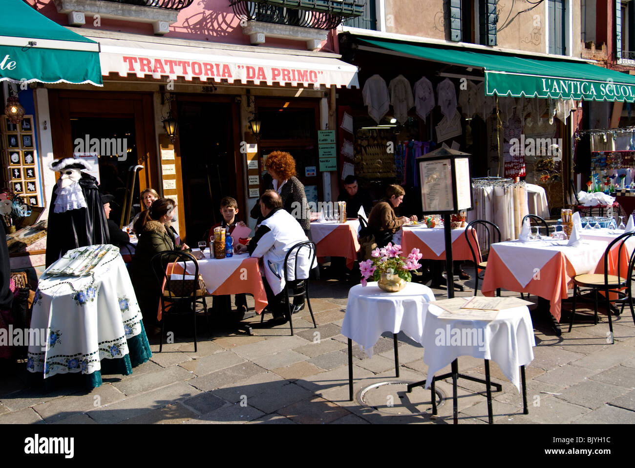 Restaurant (Trattoria Da Primo) on Calle Galuppi in Burano, Italy Stock Photo