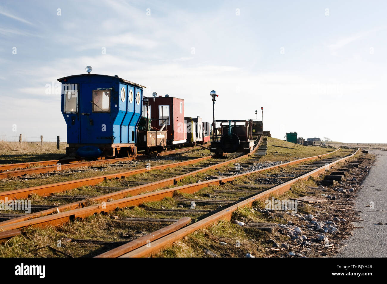 Small truck (Lore) station on the island of Langeness Stock Photo