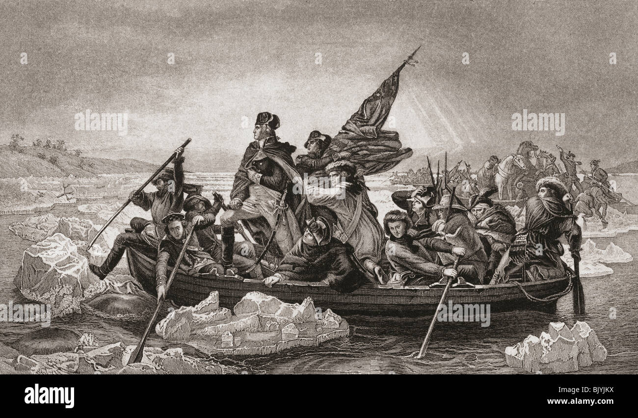 Washington crossing the Delaware, near Trenton, New Jersey, America Christmas 1776. Stock Photo