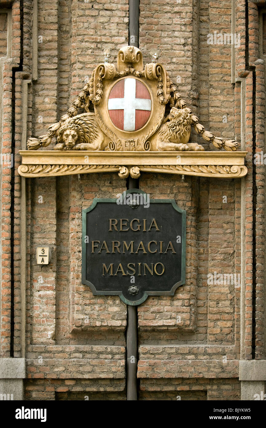Italy, Piemonte, Torino, Turin, teaches ancient Regia Farmacia Masino Stock Photo