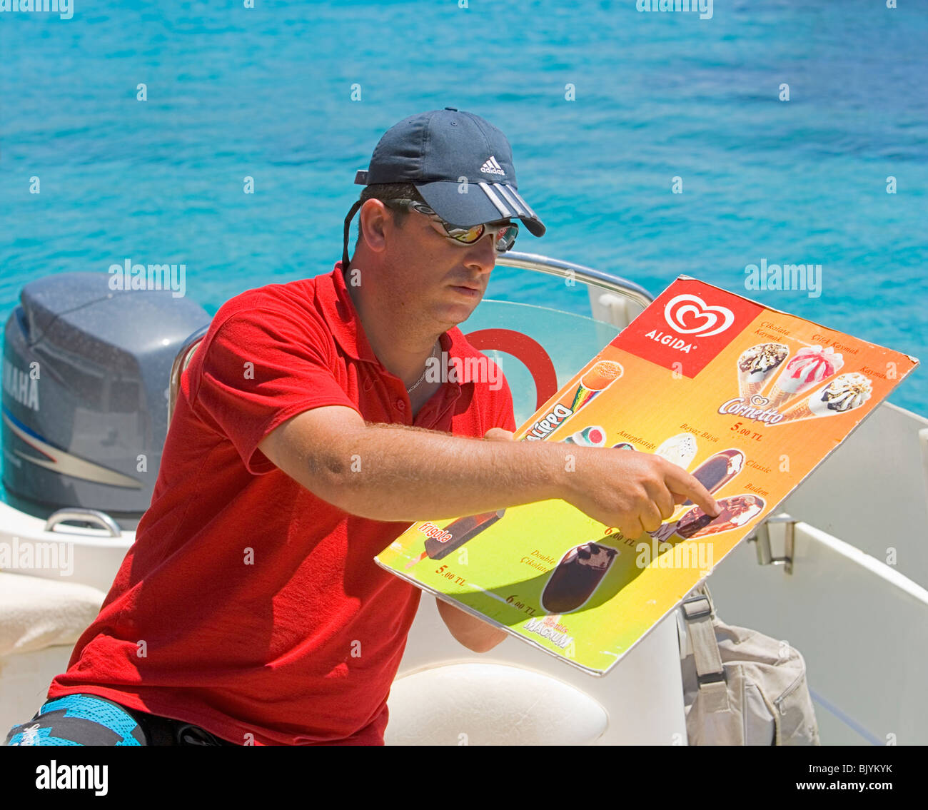 Mobile Turkish Ice cream seller boat to boat. Near Bodrum, Turkey, Eurasia,  Asia Minor Stock Photo - Alamy