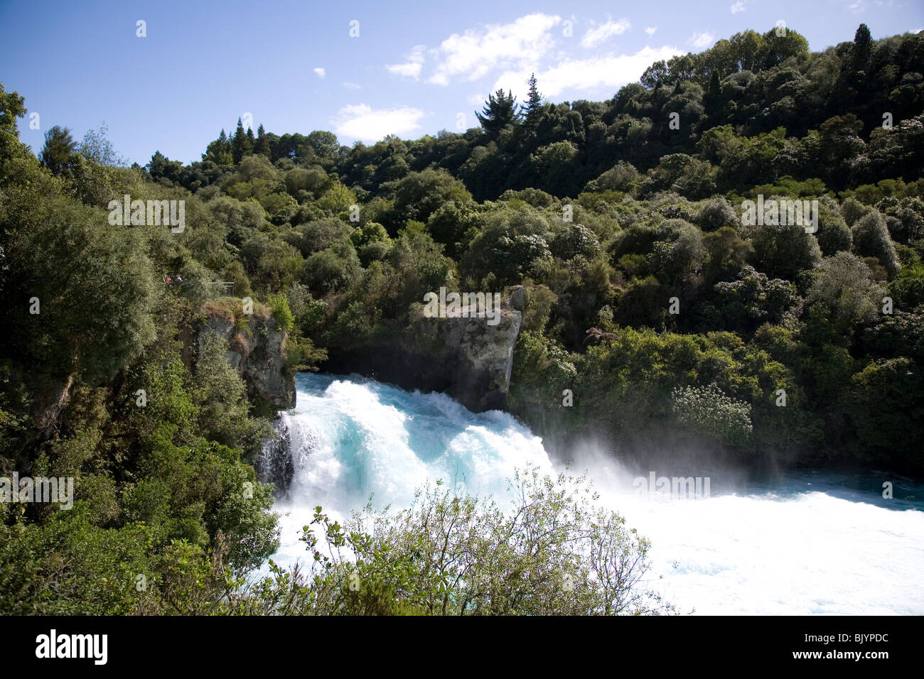The rushing Waikato River forms the famous Huka Falls just outside the town of Taupo New Zealand Stock Photo