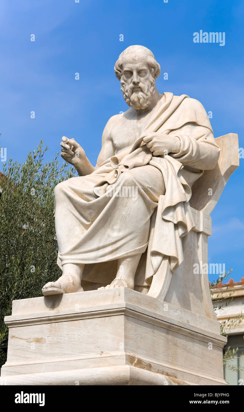 Plato statue against blue sky Stock Photo