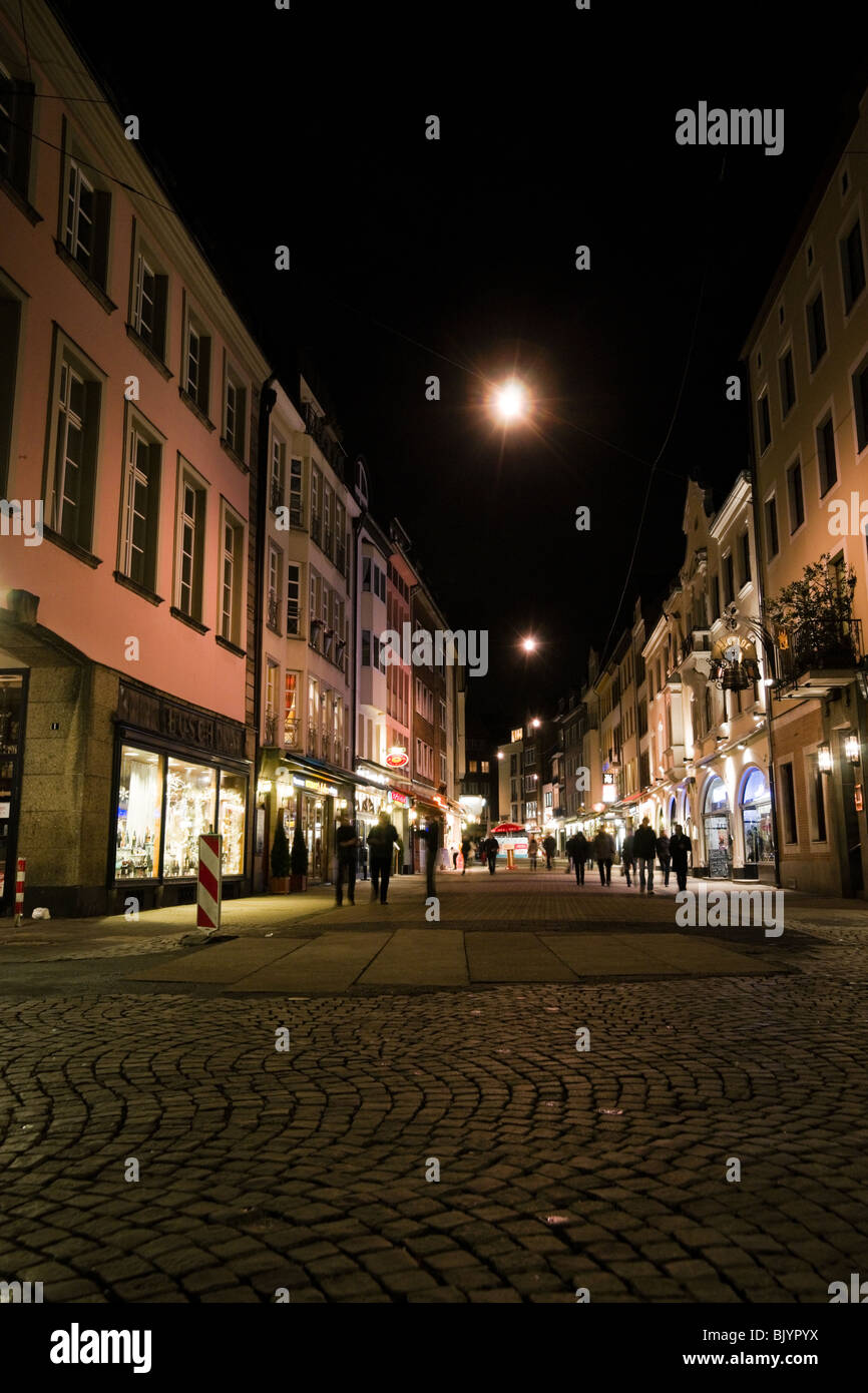 Shopping street in Düsseldorf at night Stock Photo