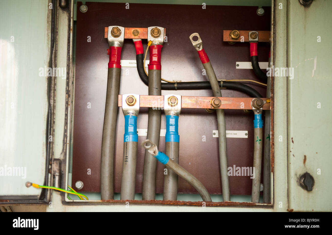 Electrical distribution board copper buzz bars and connections Stock