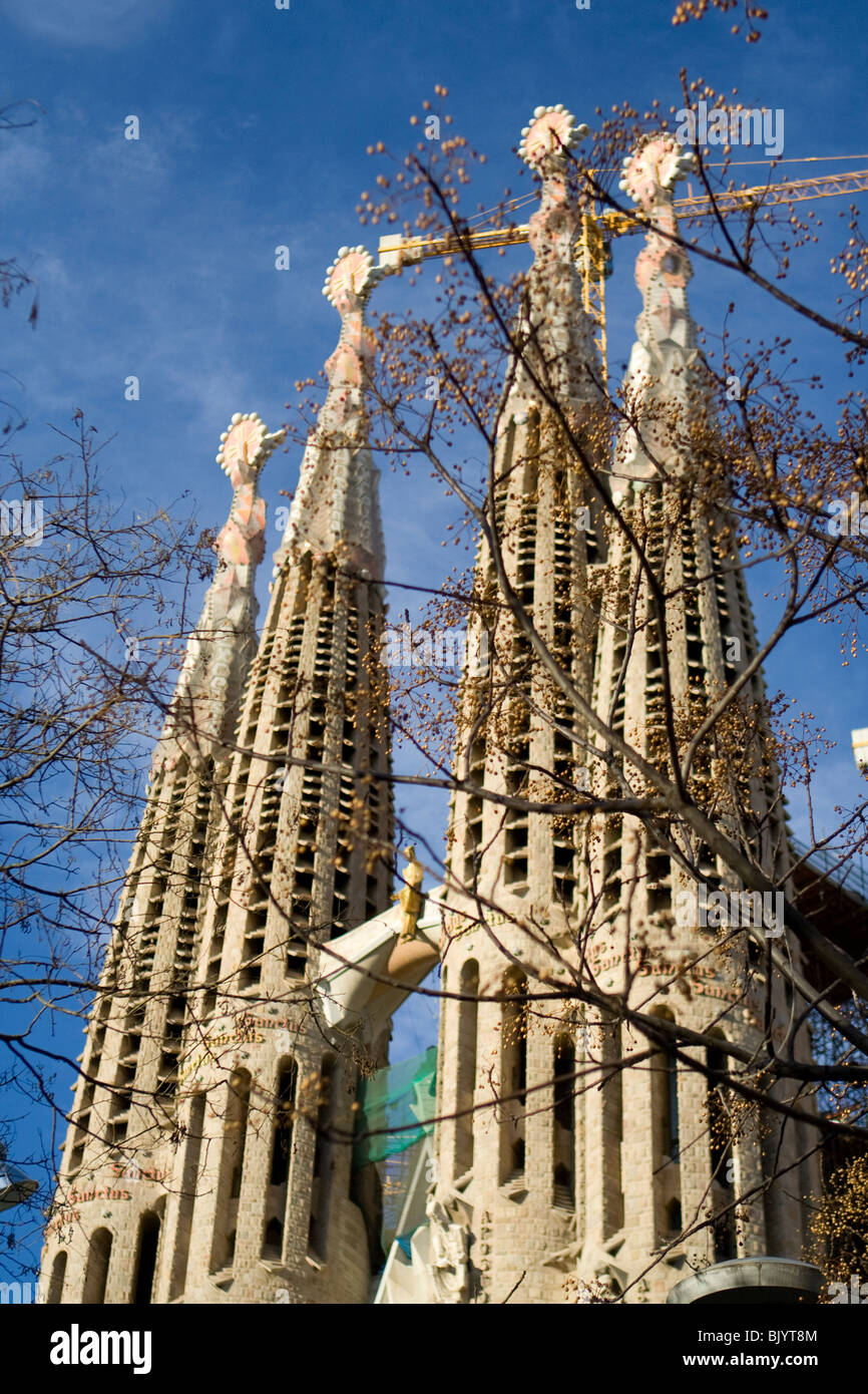 Distance view (from the opposite park) on Gaudi architecture church Sagrada Familia in Barcelona, Catalonia Travel Spain Stock Photo