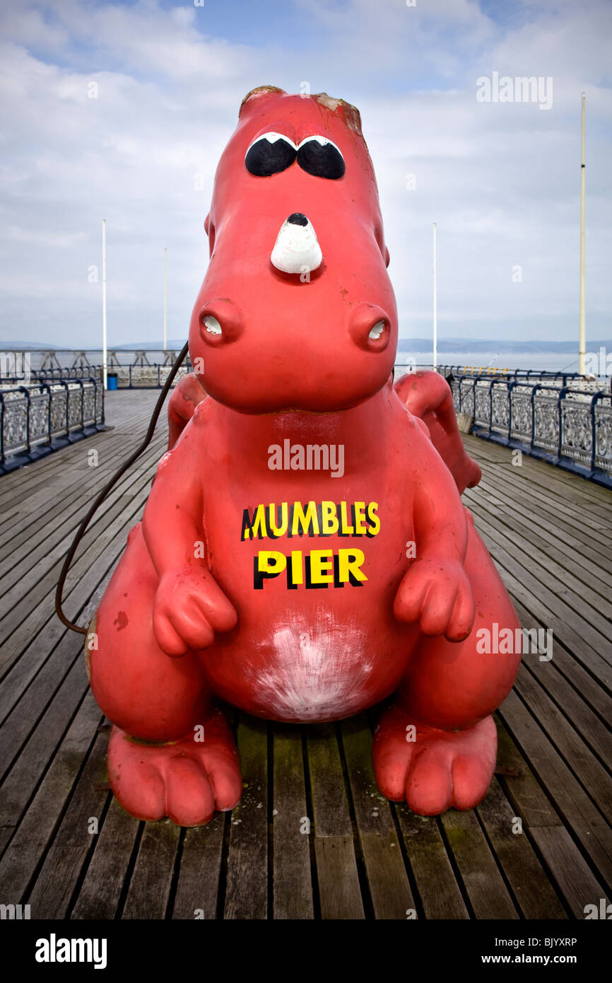 Big Plastic Dinosaur on Mumbles Pier Swansea South Wales Stock Photo