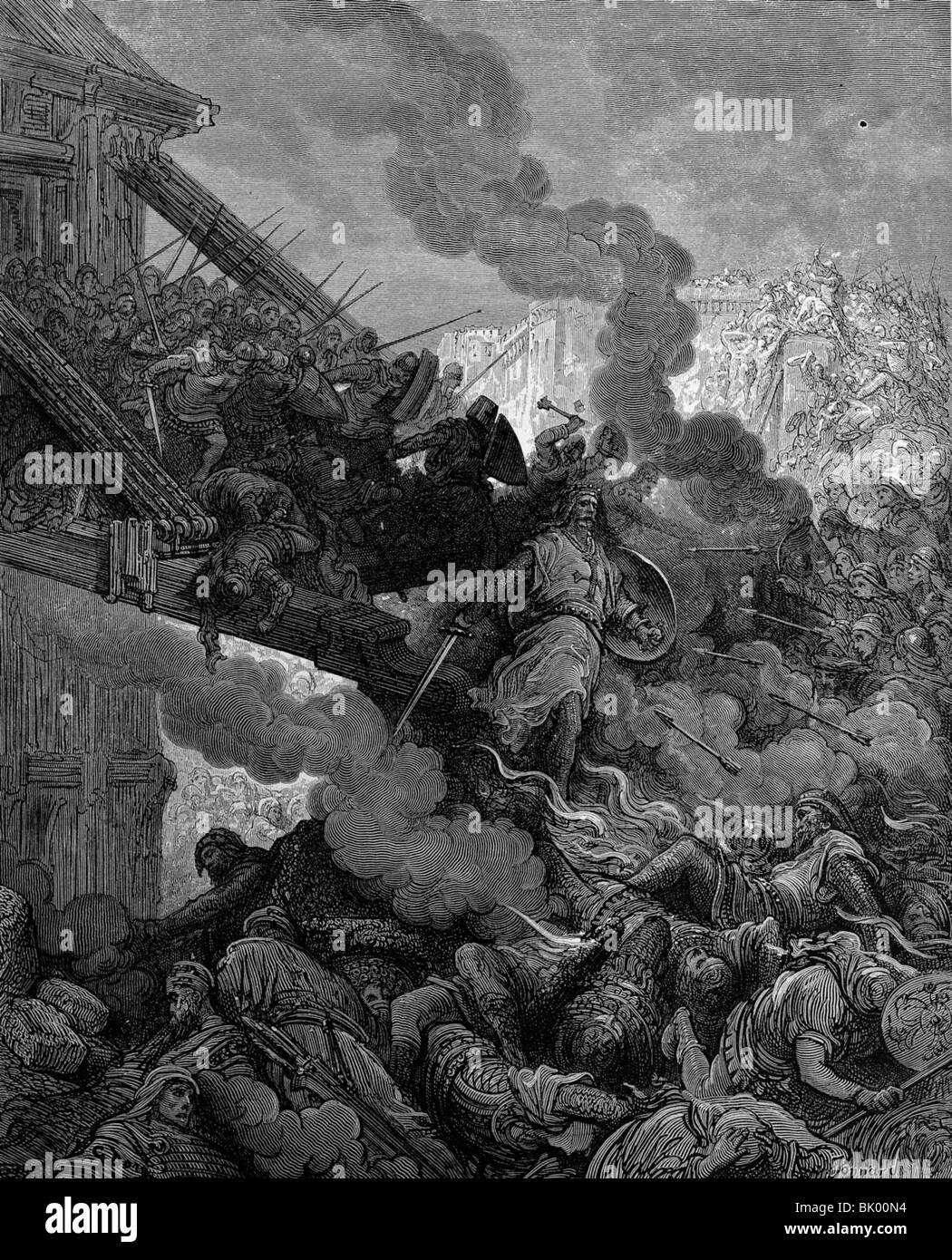 Middle Ages, crusades, 1st crusade, 1096 - 1099, Invasion of Gottfried von Bouillon into Jerusalem, 15.9.1099, wood engraving by Gustave Dore, 'The Crusades', 1884, Artist's Copyright has not to be cleared Stock Photo