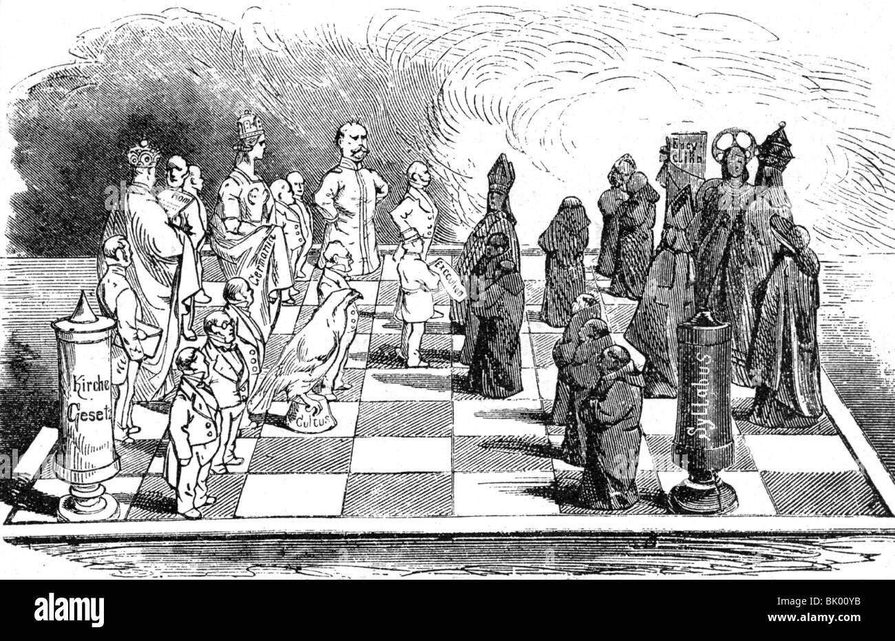 geography / travel, Germany, politics, 'culture struggle', caricature, opponents as chess figures, drawing from Berliner Wespen', 1876, Stock Photo