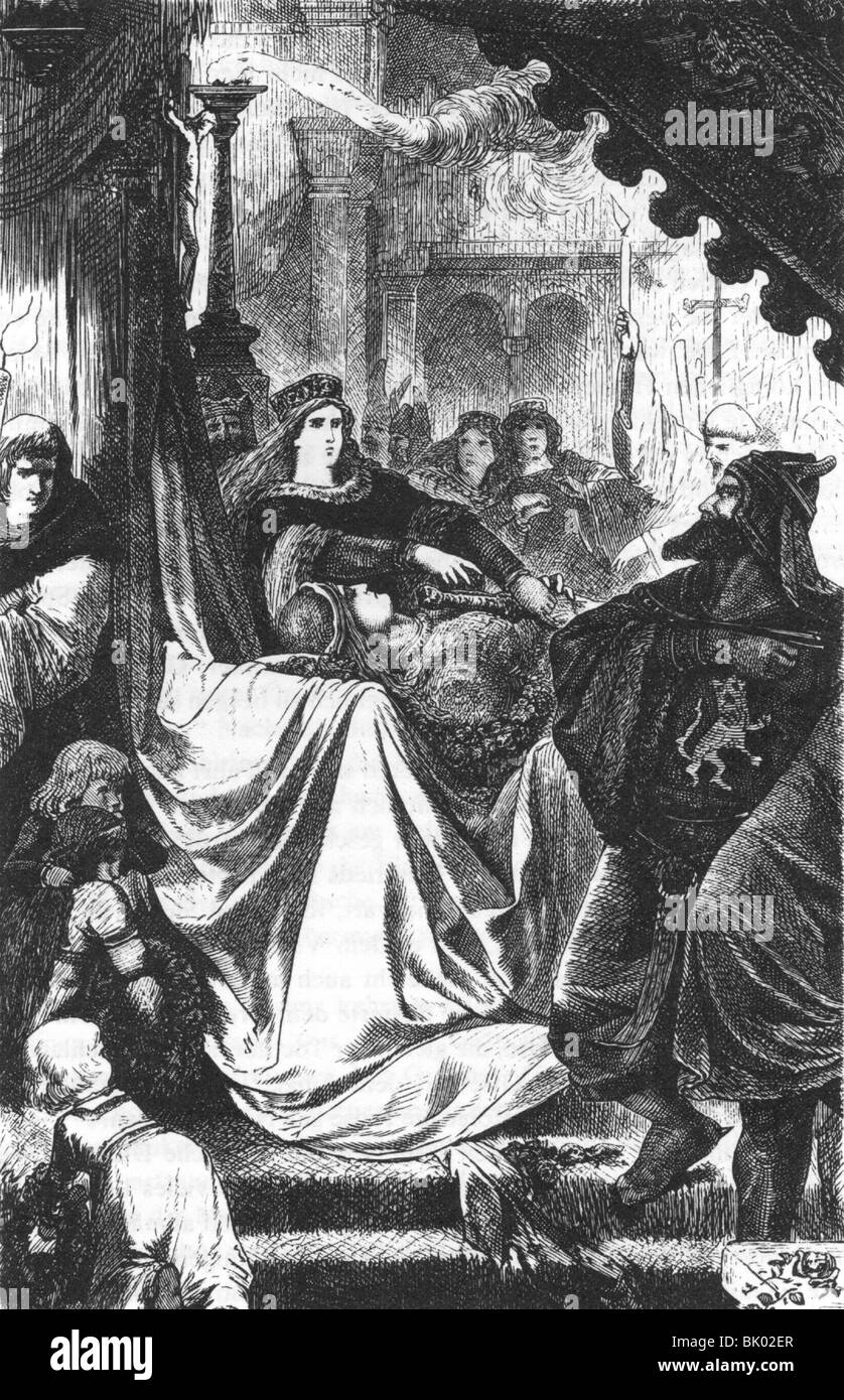 literature, legends, The Nibelung legend, Siegfried's death, Hagen of Tronje beside the death body of Siegfried, wood engraving, 19th century, historic, historical, Nibelungen, Nibelungs, Germanic, Teuton, the Germanic people, Teutons, hero, heroes, murderer, Kriemhild, myth, mythology, Stock Photo