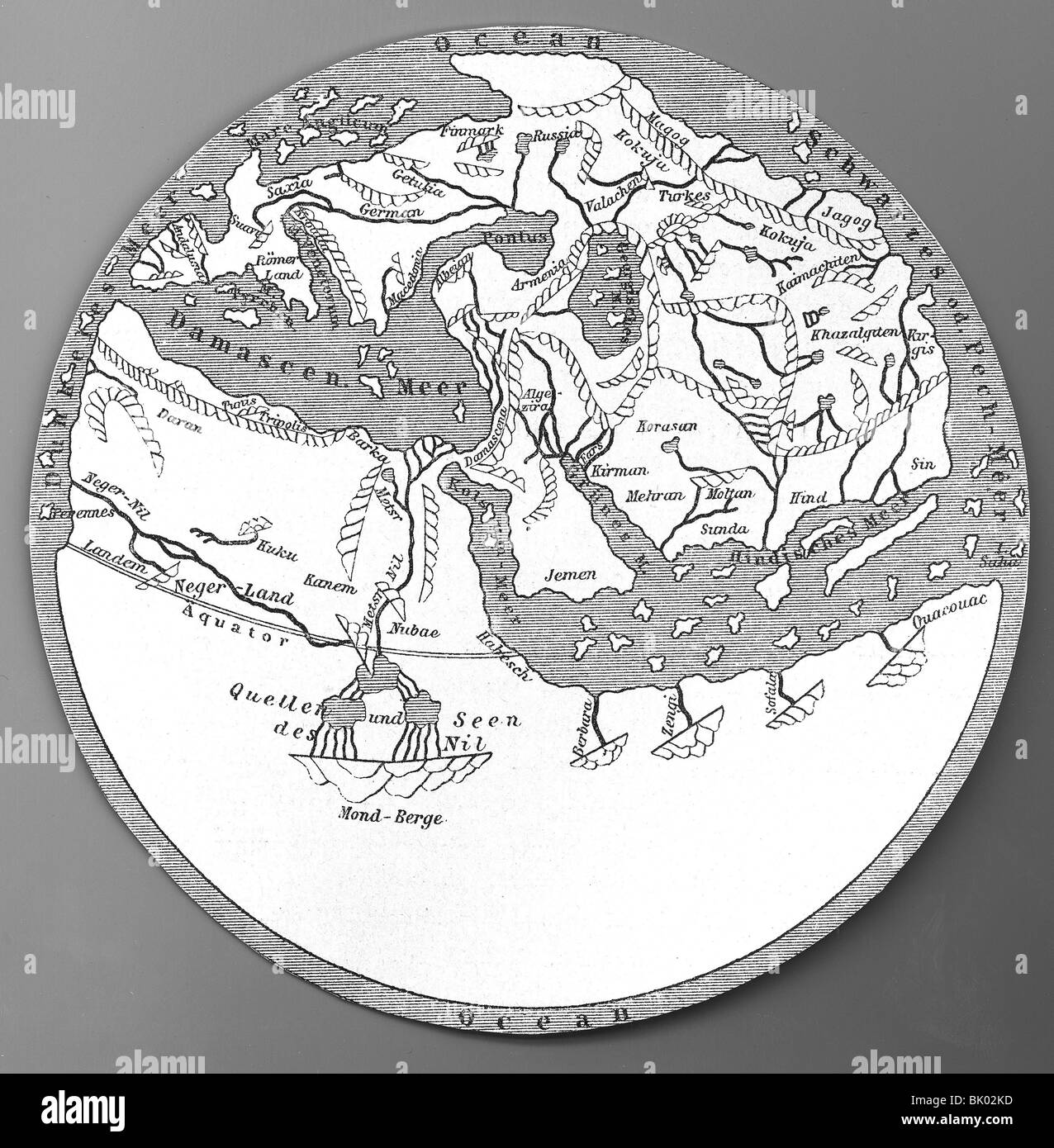 cartography, maps, earth map of Abu Abdullah Muhammed al Idrisi, circa 1150, Stock Photo