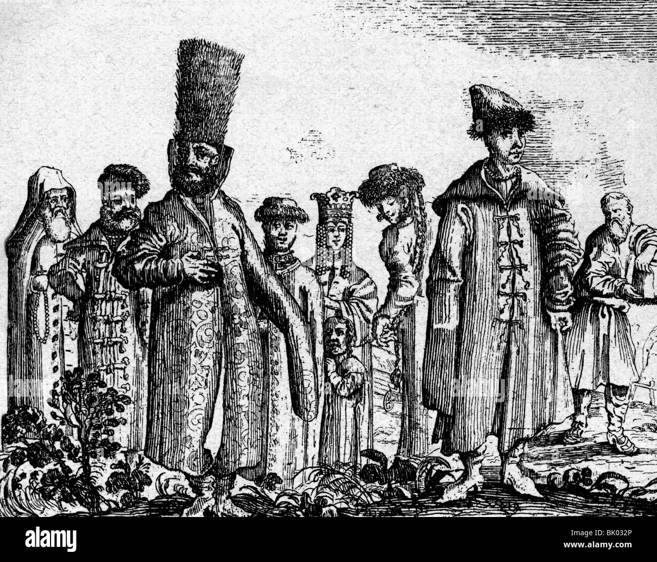 geography / travel, Russia, people, boyar, in Gala, copper engraving from 'Beschreibung einer Reise in Russland und Persien' (itinerary of Russia and Persia) by Adam Olearius, 1669, Stock Photo