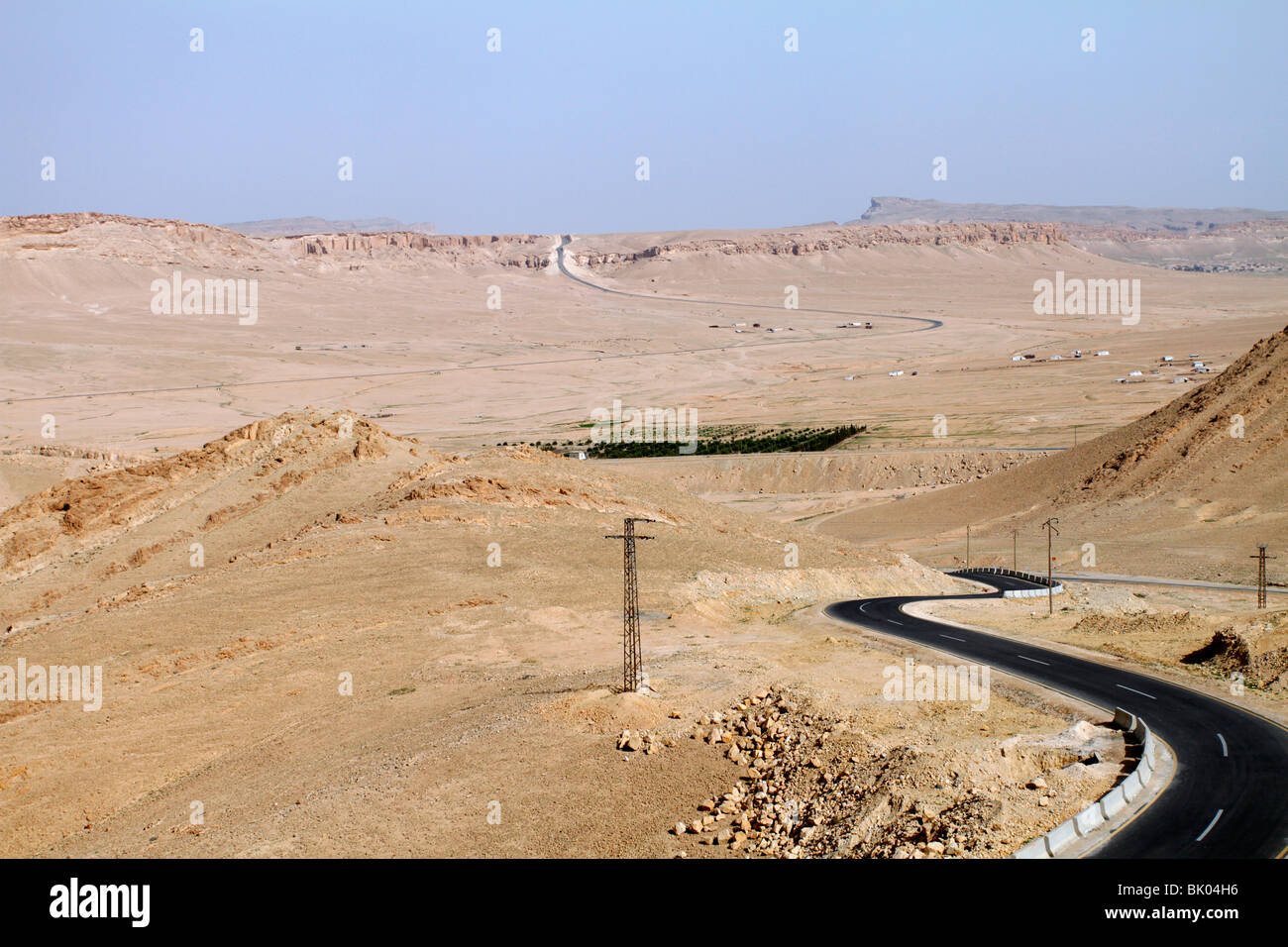 Highway across Syrian desert near Palmyra. Stock Photo