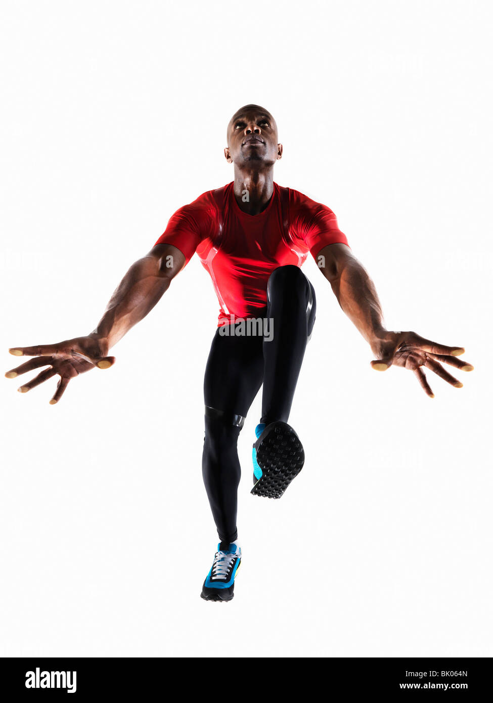 Male Athlete preparing to Run Stock Photo