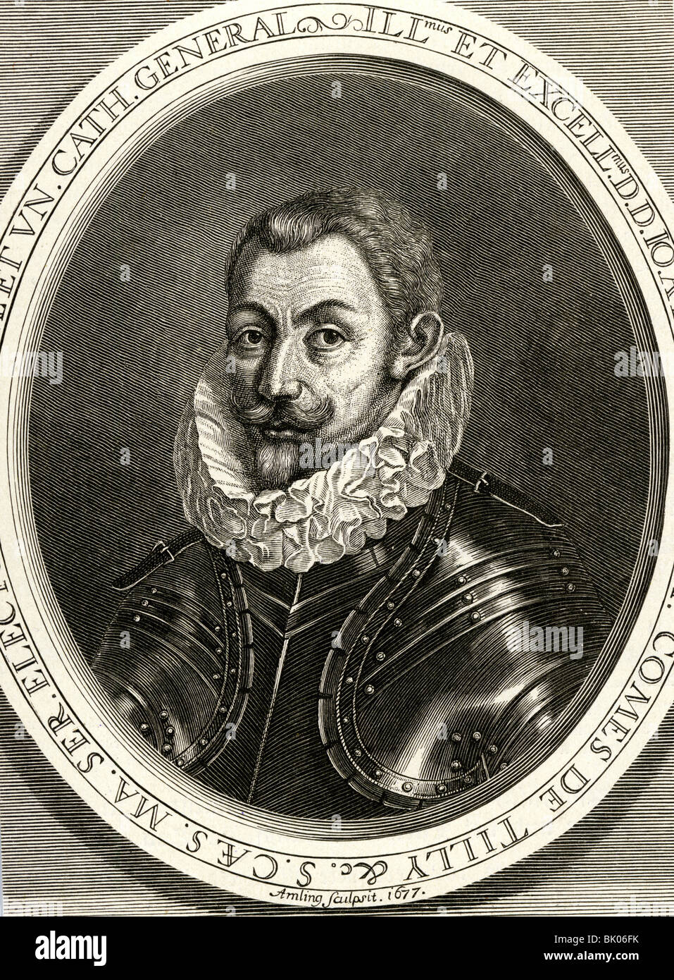 Tilly, Johann Tserclaes von, 1559 - 20.4.1632, Brabant general, portrait, copper engraving by Amling, 1677, , Artist's Copyright has not to be cleared Stock Photo