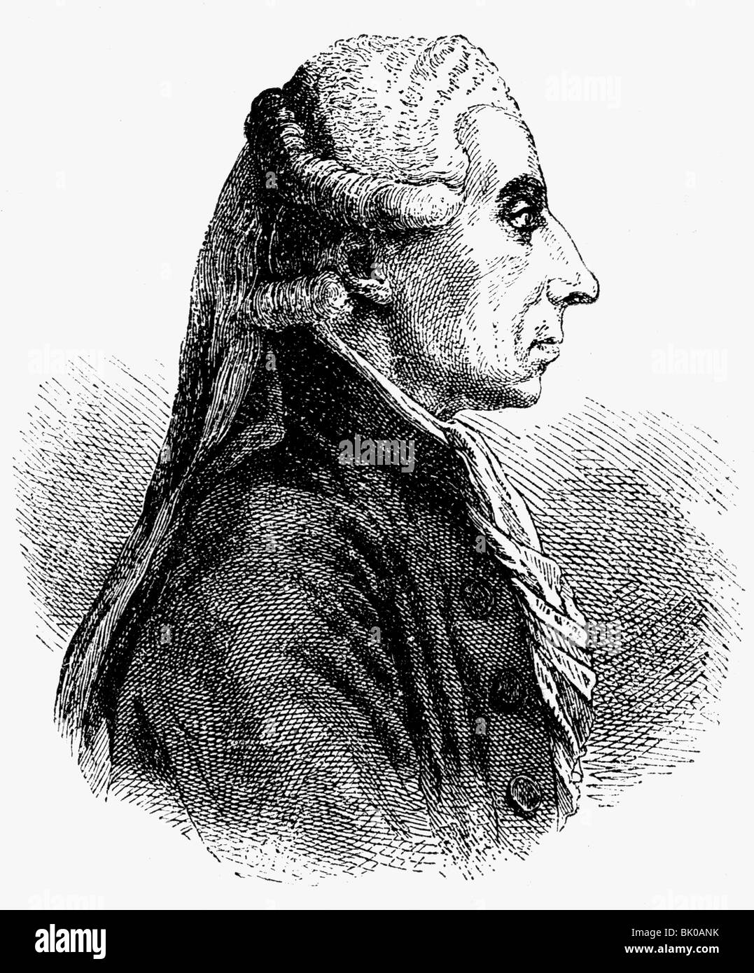 Bailly, Jean Sylvain, 15.9.1736 - 12.11.1793, French astronomer and politician, Mayor of Paris 15.7.1789 - 17.7.1791, portrait, side view, wood engraving, 19th century, , Stock Photo