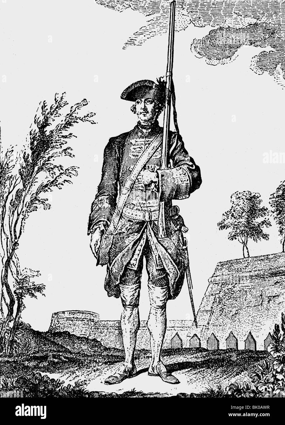 military, France, army, guards, French Guards (Gardes Francaises), soldier in service dress, copper engraving, circa 1750, Artist's Copyright has not to be cleared Stock Photo