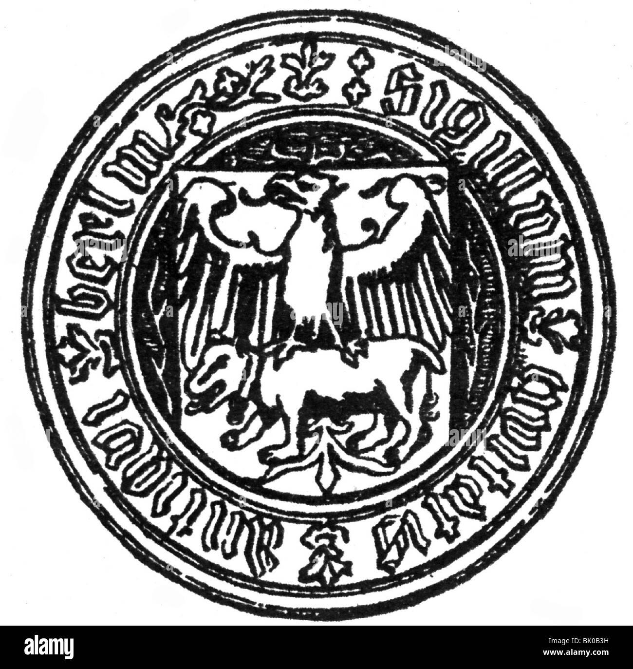 heraldry, coat of arms, city arms of Berlin, official seal 1450 - 1709, legend: 'sigillum civitatis antiqui berlin', Stock Photo