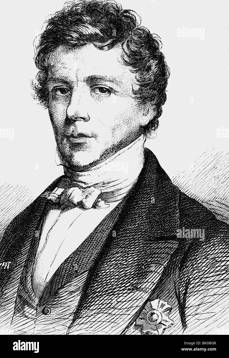 Rogier, Charles, 16.8.1800 - 27.5.1885, Belgian politician (Lib.), Prime Minster 30.10.1832 - 4.8.1834, 12.8.1847 - 31.10.1852 and 9.11.1857 - 3.1.1860, portrait, wood engraving, 19th century, , Stock Photo