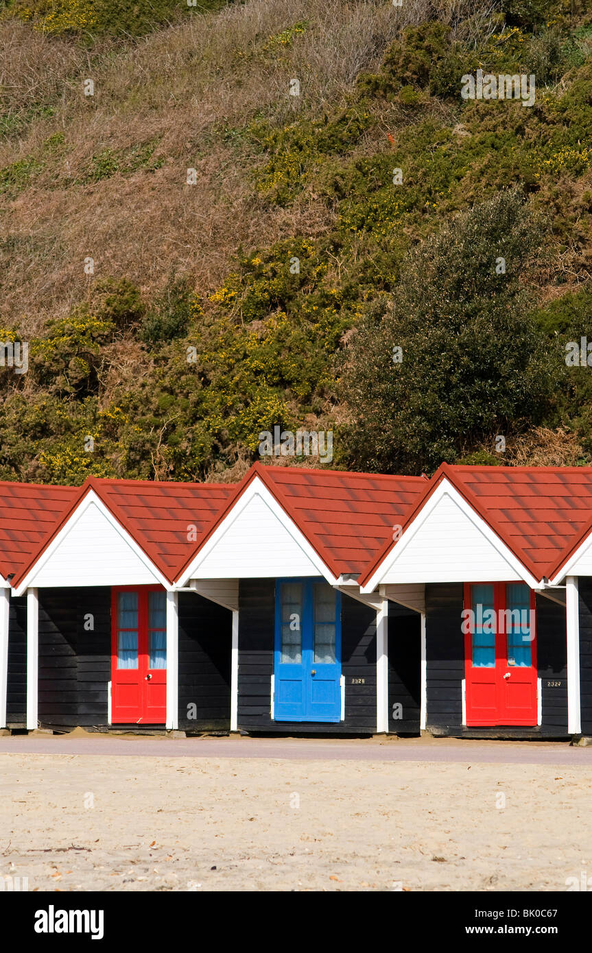 colourful beach huts in Bournemouth with sunshine Stock Photo Alamy