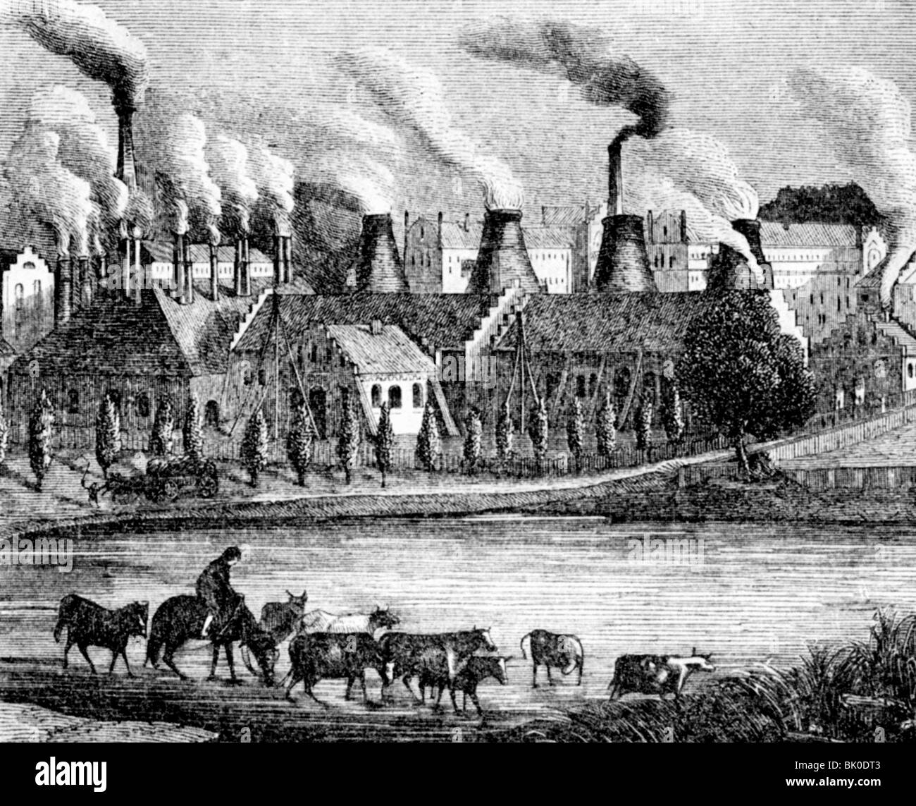 industry, metal, iron works at Laurahuette, Upper Silesia, wood engraving, 1860, Stock Photo