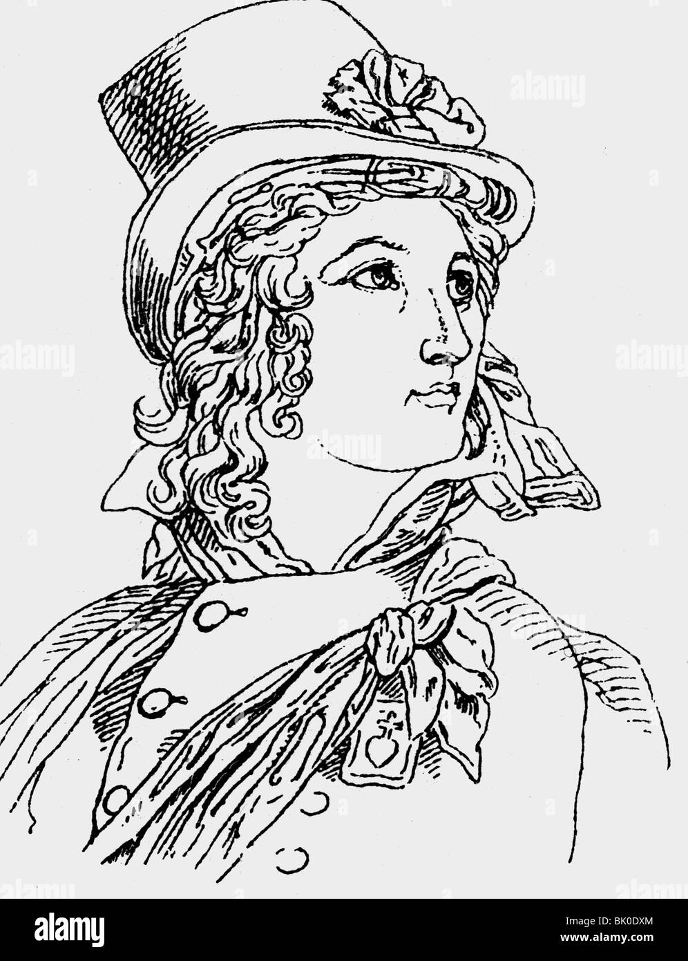 Rochejaquelein, Henri de la, 30.8.1772 - 26.1.1794, French general, commander of the Royal and Catholic Armies, portrait, pen drawing, 19th century,  , Stock Photo