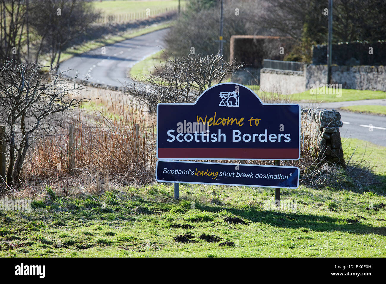 Border sign. Scottish borders.Scotland.UK Stock Photo Alamy