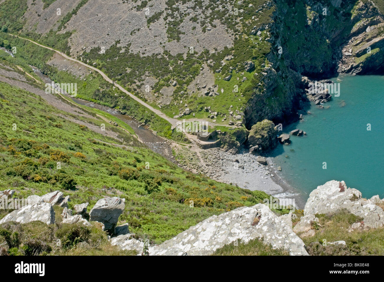 Looking down into Heddons Mouth on Devons North coast Stock Photo